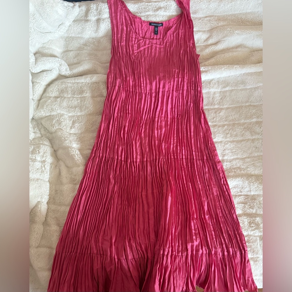 Eileen Fisher Crushed Silk Tiered Dress Size M